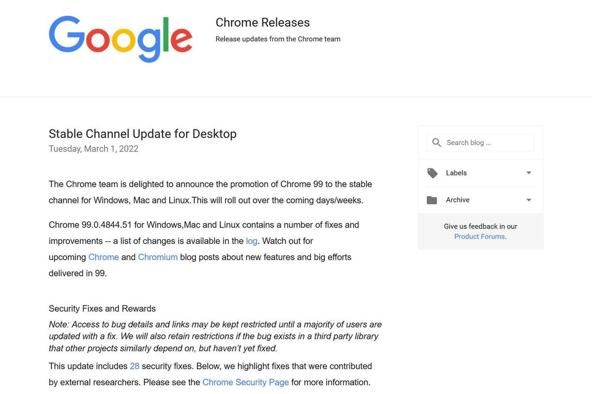 Chrome Releases: Stable Channel Update for Desktop