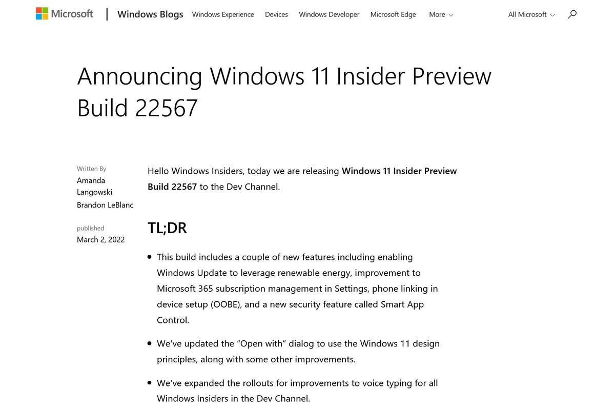 Announcing Windows 11 Insider Preview Build 22567｜Windows Insider Blog