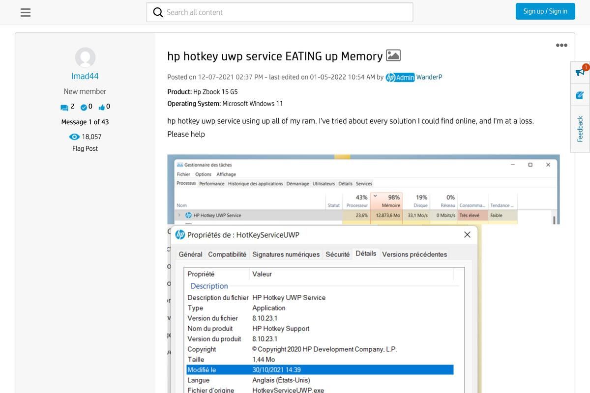 hp hotkey uwp service EATING up Memory - HP Support Community - 8235299