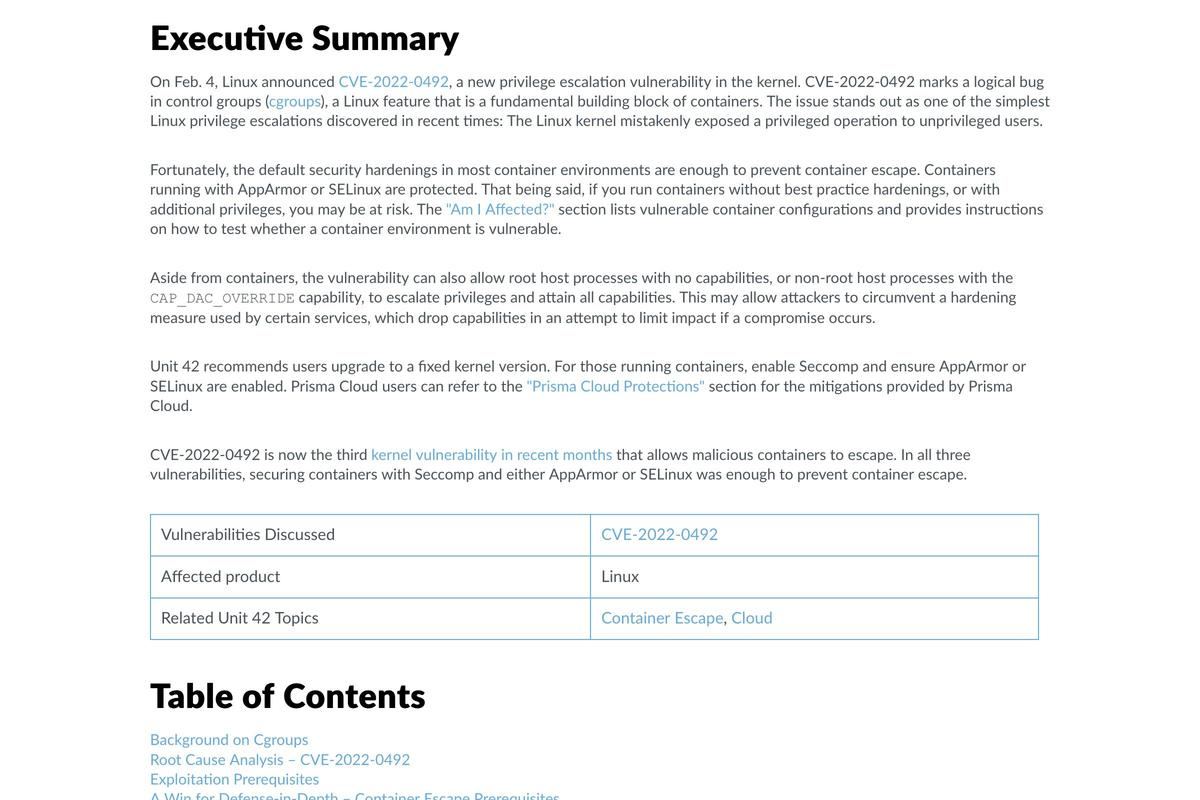 New Linux Vulnerability CVE-2022-0492 Affecting Cgroups: Can Containers Escape?
