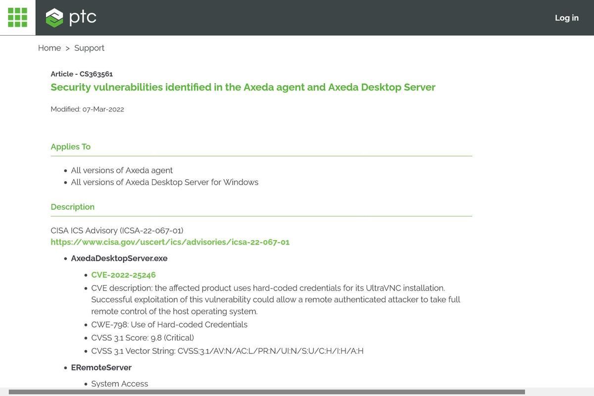 CS363561 - Security vulnerabilities identified in the Axeda agent and Axeda Desktop Server