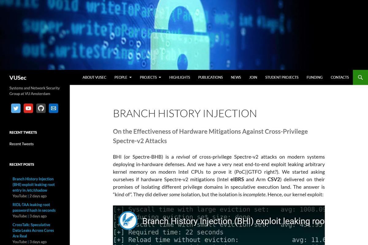 Branch History Injection - VUSec