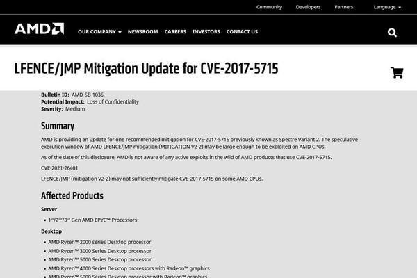 LFENCE/JMP Mitigation Update for CVE-2017-5715｜AMD