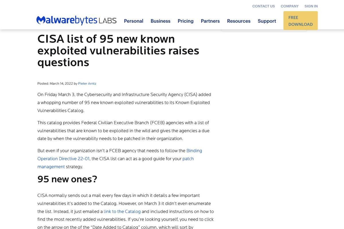 CISA list of 95 new known exploited vulnerabilities raises questions｜Malwarebytes Labs
