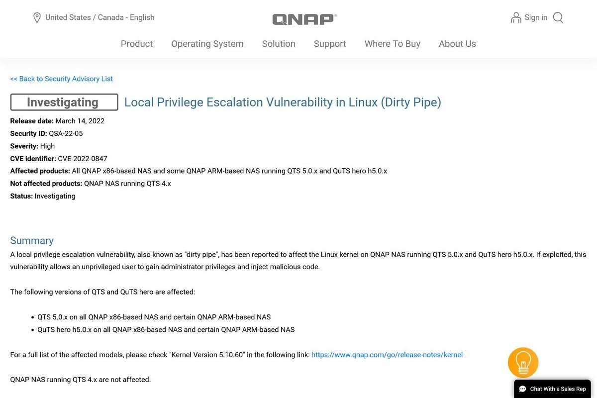 Local Privilege Escalation Vulnerability in Linux (Dirty Pipe) - Security Advisory｜QNAP (US)