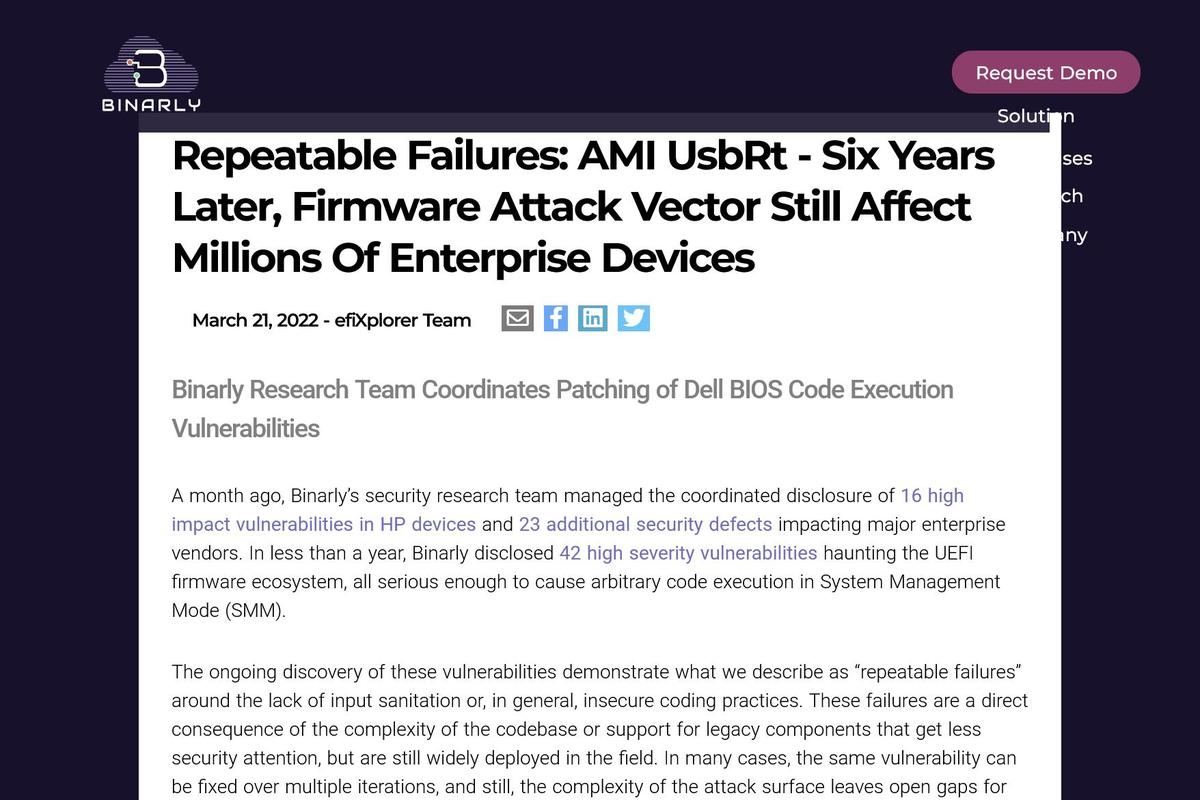 Repeatable Failures:AMI UsbRt - Six years later、firmware attack vector still affect millions of enterprise devices