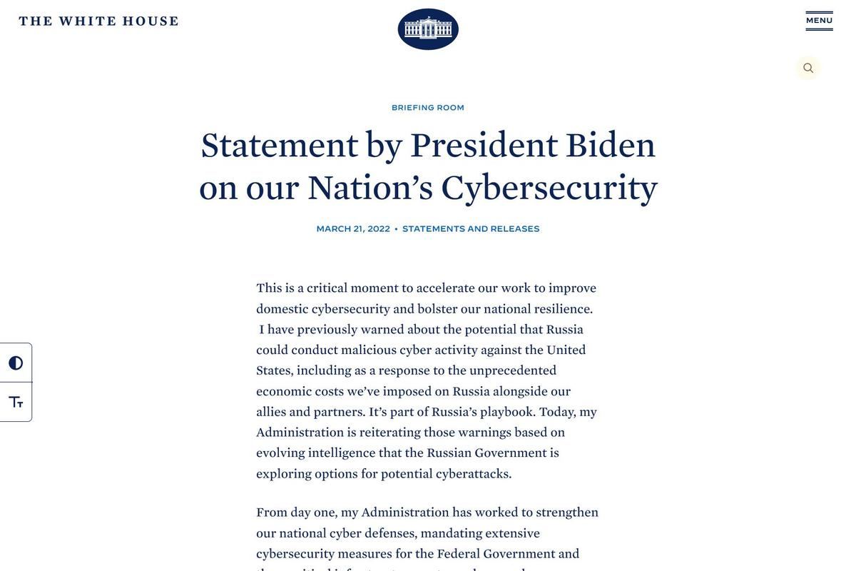 Statement by President Biden on our Nation’s Cybersecurity｜The White House
