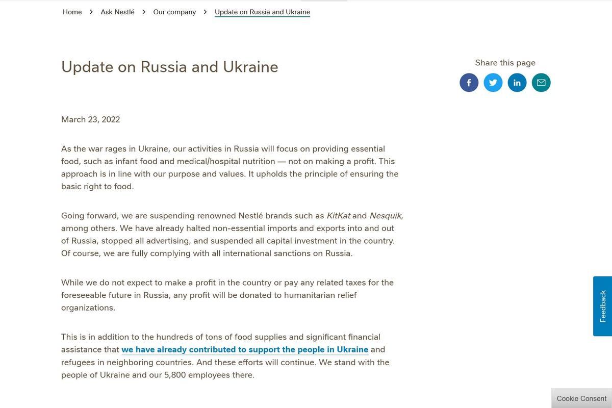 Update on Russia and Ukraine｜Nestlé Global