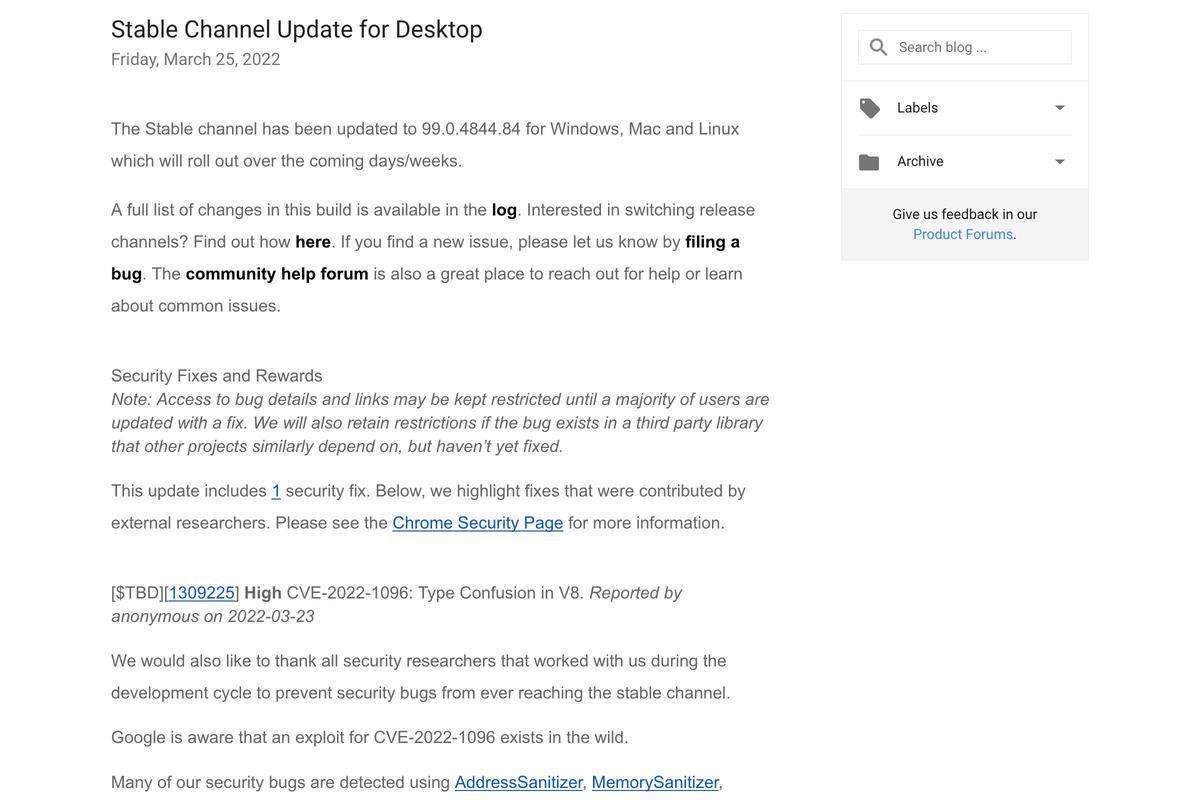 Chrome Releases: Stable Channel Update for Desktop
