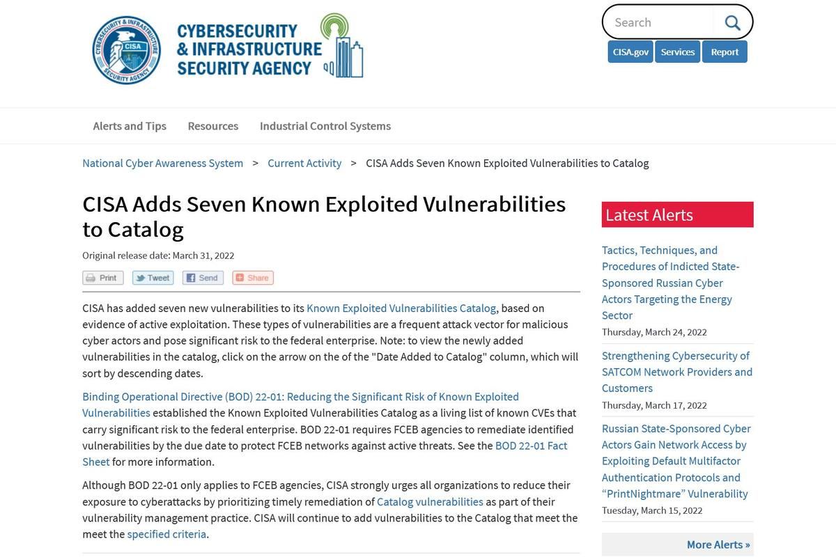CISA Adds Seven Known Exploited Vulnerabilities to Catalog｜CISA