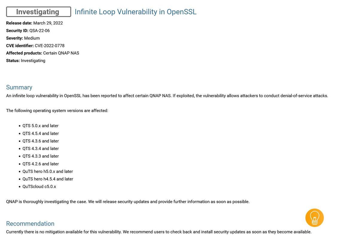 Infinite Loop Vulnerability in OpenSSL - Security Advisory｜QNAP (IN)