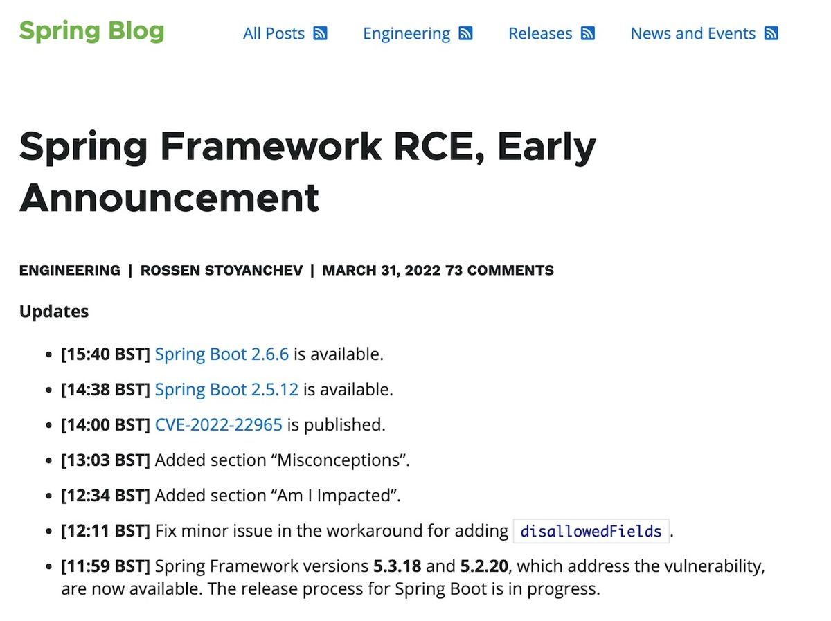 Spring Framework RCE、Early Announcement