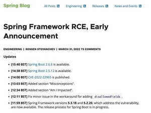 Java用開発フレームワーク「Spring Framework」にゼロデイ脆弱性