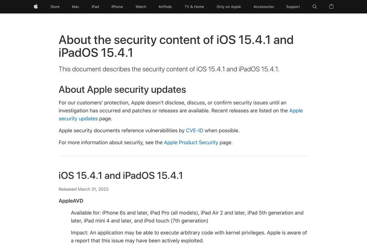About the security content of iOS 15.4.1 and iPadOS 15.4.1 - Apple Support