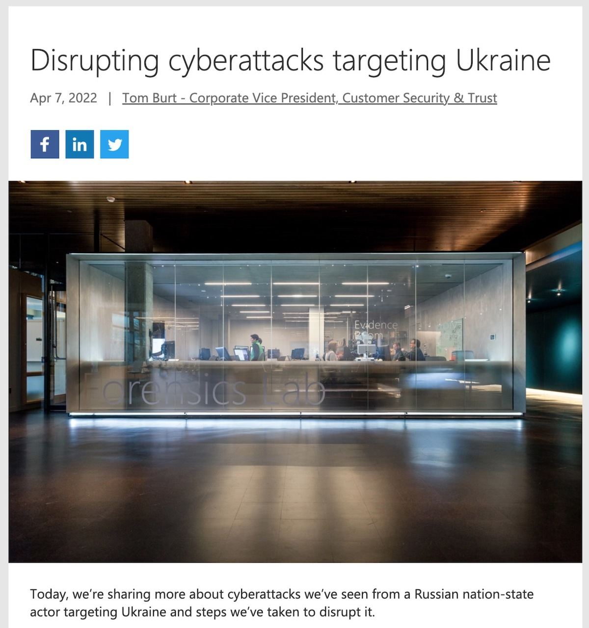 Disrupting cyberattacks targeting Ukraine - Microsoft On the Issues