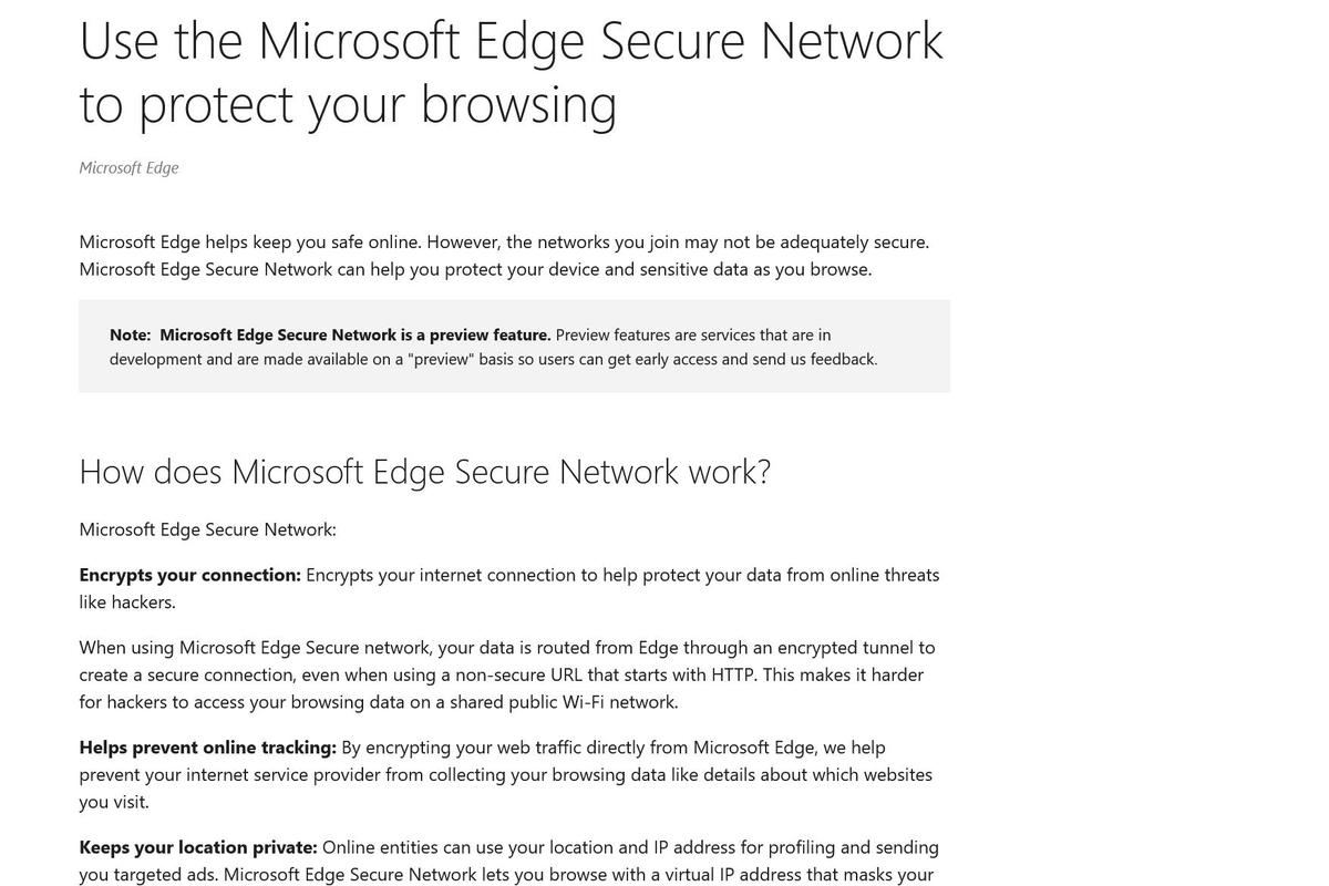 Use the Microsoft Edge Secure Network to protect your browsing