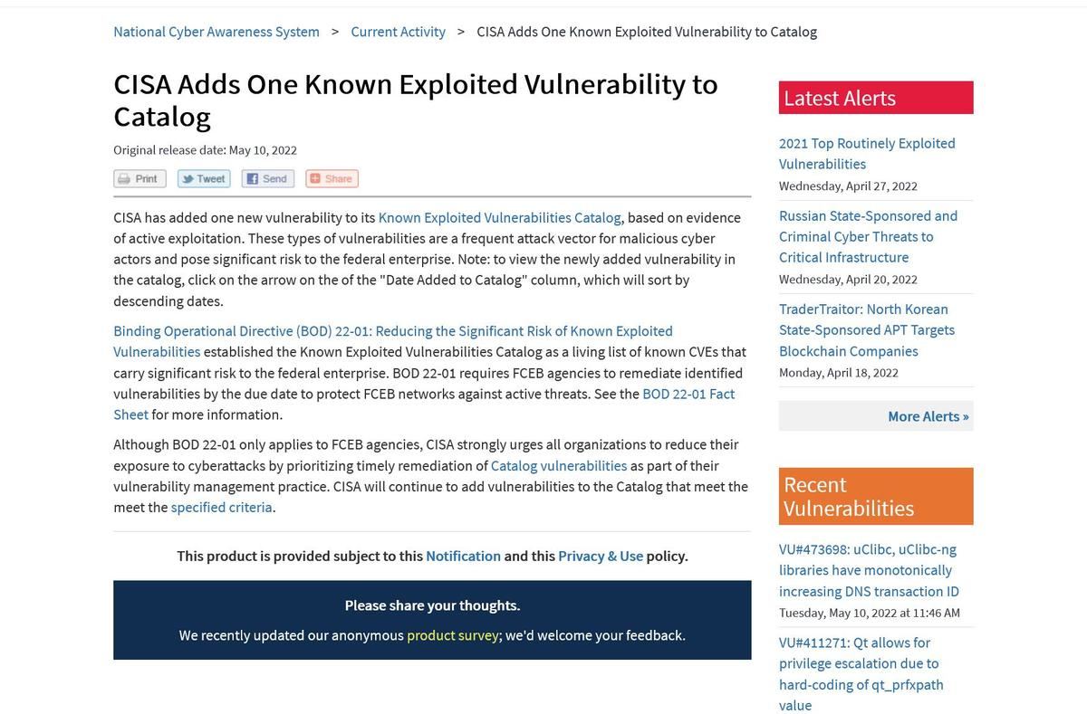 CISA Adds One Known Exploited Vulnerability to Catalog｜CISA