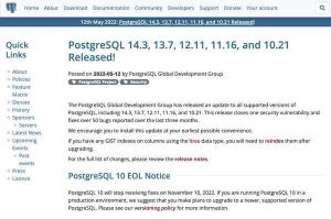 PostgreSQL 14.3・13.7・12.11・11.16・10.21リリース