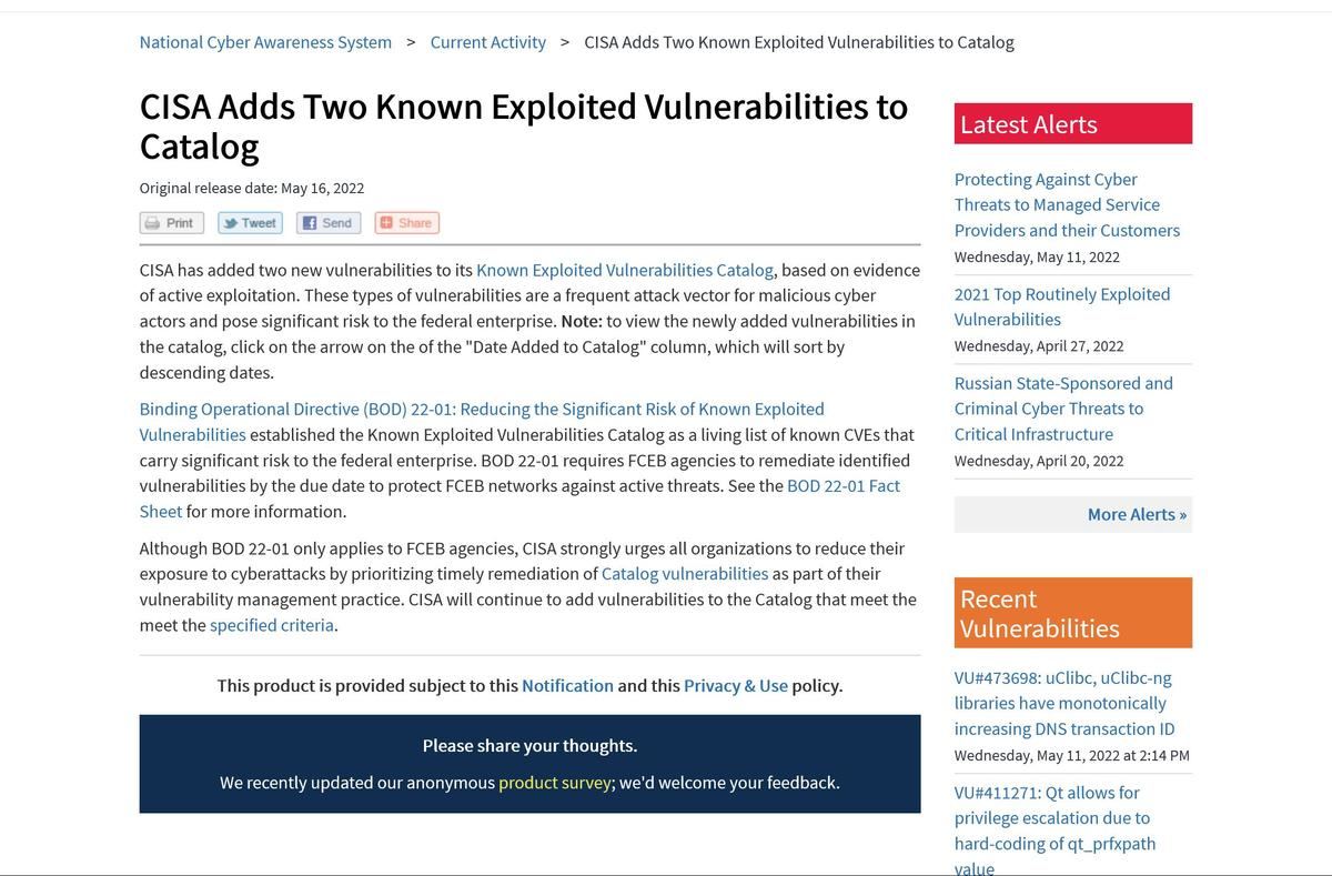 CISA Adds Two Known Exploited Vulnerabilities to Catalog｜CISA