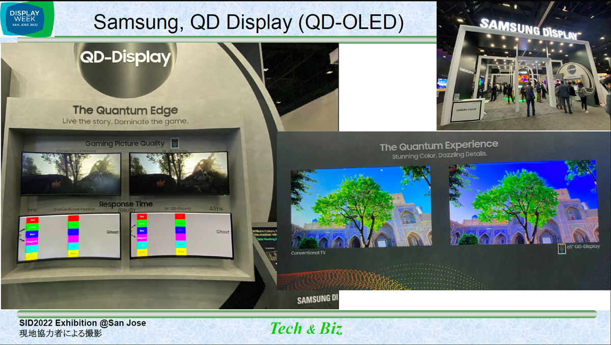 Samsungブースで展示された34型と65型のQD-Display