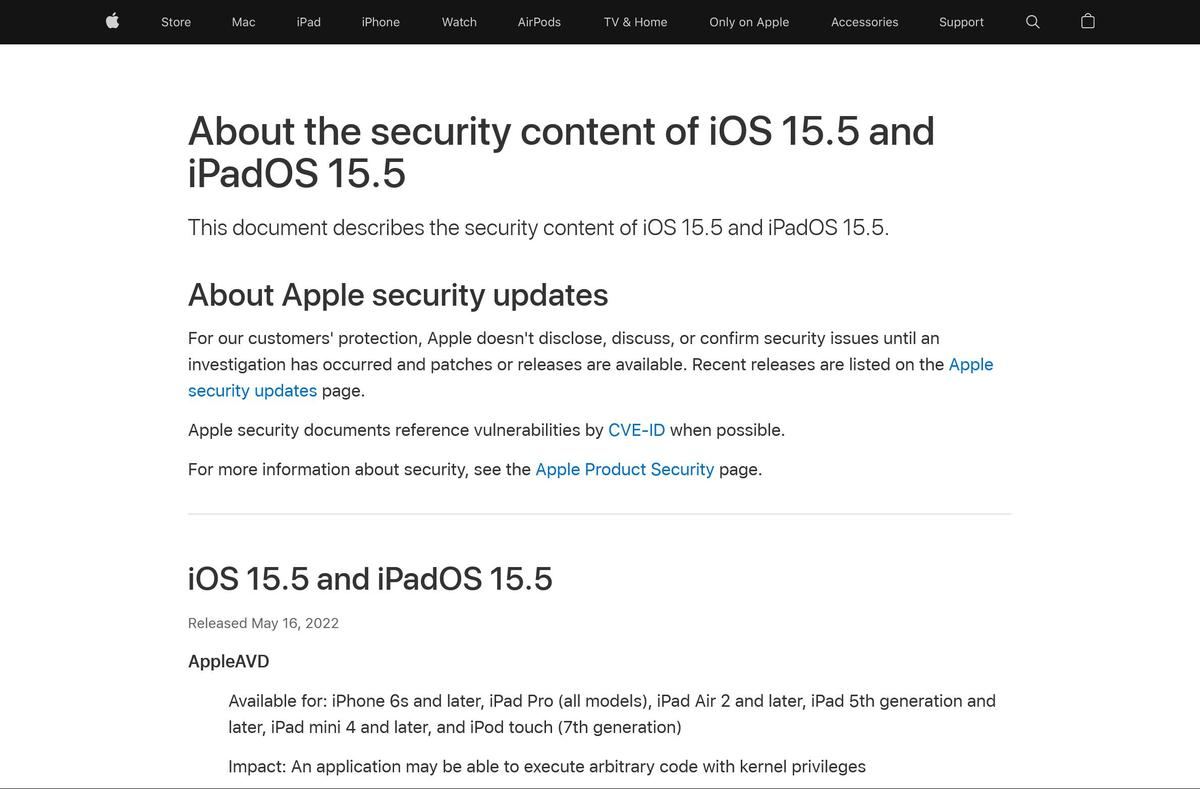 About the security content of iOS 15.5 and iPadOS 15.5 - Apple Support