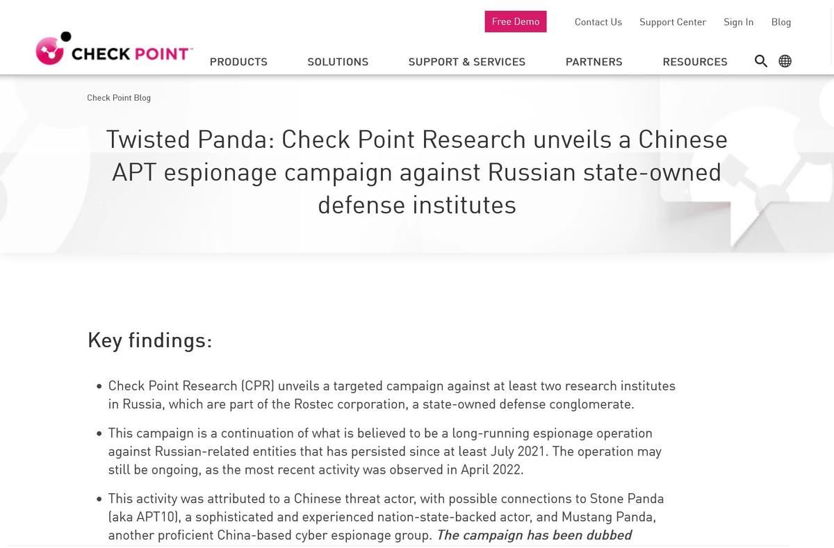 Twisted Panda: Check Point Research unveils a Chinese APT espionage campaign against Russian state-owned defense institutes - Check Point Software