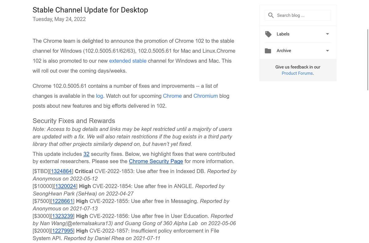 Stable Channel Update for Desktop