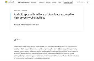 何百万ものAndroidプリインストールアプリに重要な脆弱性、Microsoft指摘