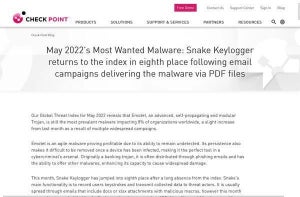 5月マルウェアランキング、キーロガー「Snake Keylogger」がPDFで感染拡大