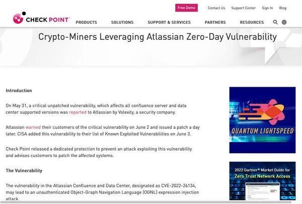 Crypto-Miners Leveraging Atlassian Zero-Day Vulnerability - Check Point Software