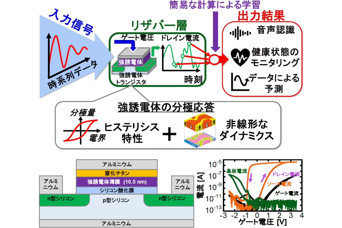 )FeFET物理リザバー・コンピューティングの模式図