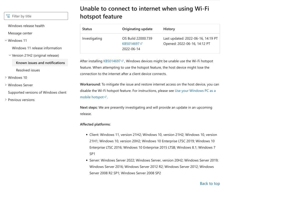 Windows 11 known issues and notifications｜Microsoft Docs