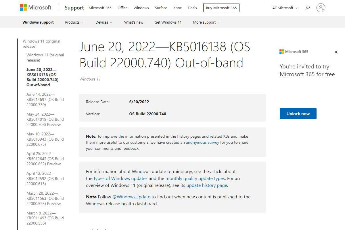 June 20、2022—KB5016138 (OS Build 22000.740) Out-of-band