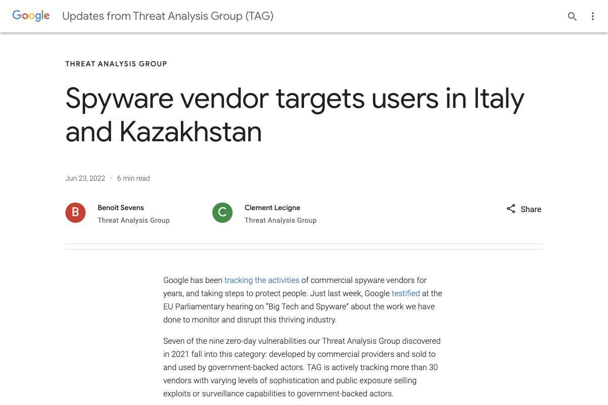 Spyware vendor targets users in Italy and Kazakhstan