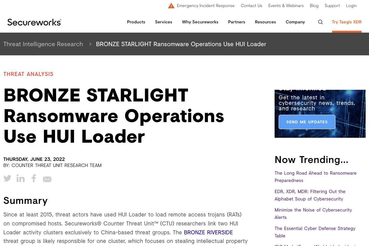 BRONZE STARLIGHT Ransomware Operations Use HUI Loader｜Secureworks