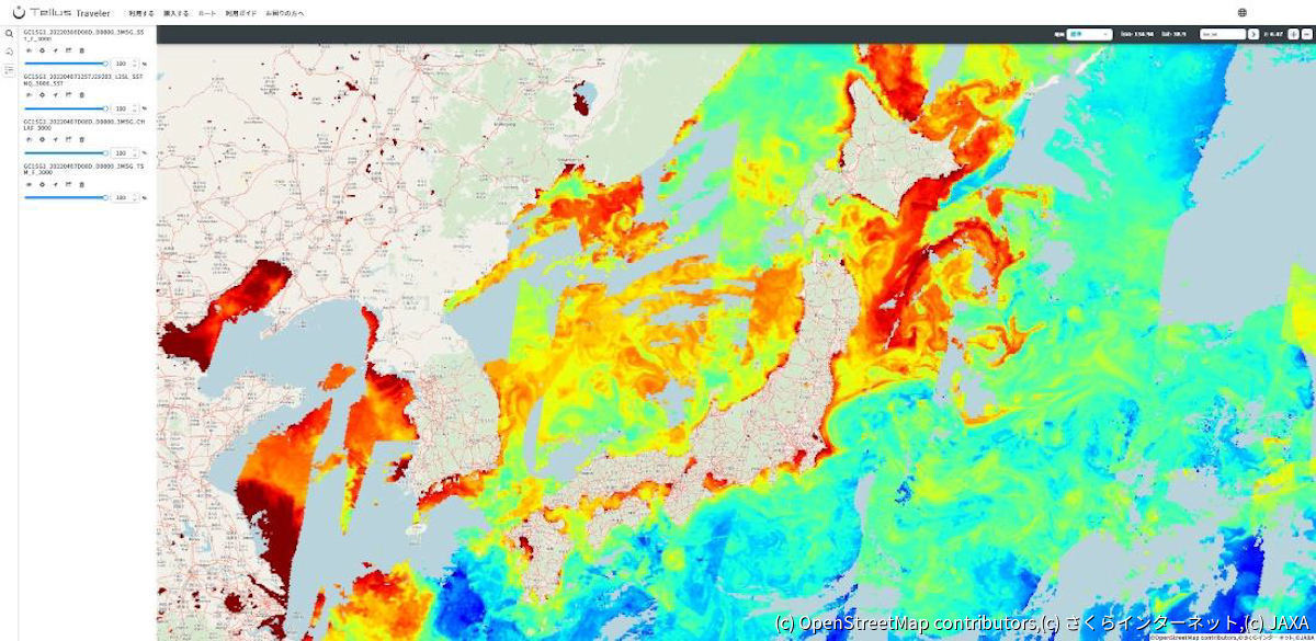 クロロフィルa濃度は、海面に分布する植物性プランクトンなどに含まれる光合成色素であるクロロフィルaの濃度データ