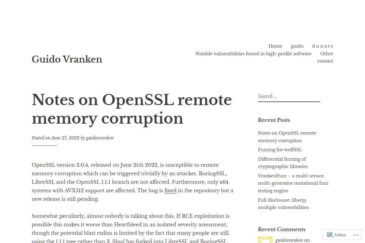 Notes on OpenSSL remote memory corruption – Guido Vranken