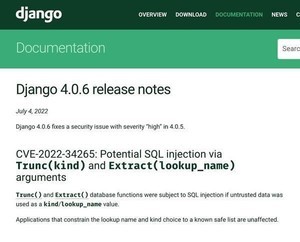 Webアプリケーションフレームワーク「Django」に重要度の高い脆弱性