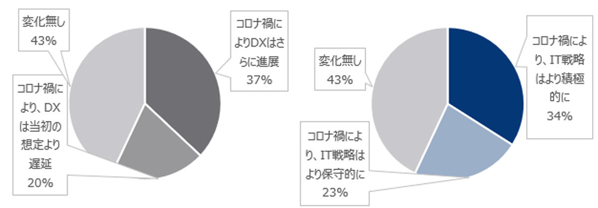 日本の結果　（コロナ禍により、IT戦略・投資にも影響が及んでいます。各項目について、最も当てはまる回答を1つ選択してください）　資料：エクイニクス