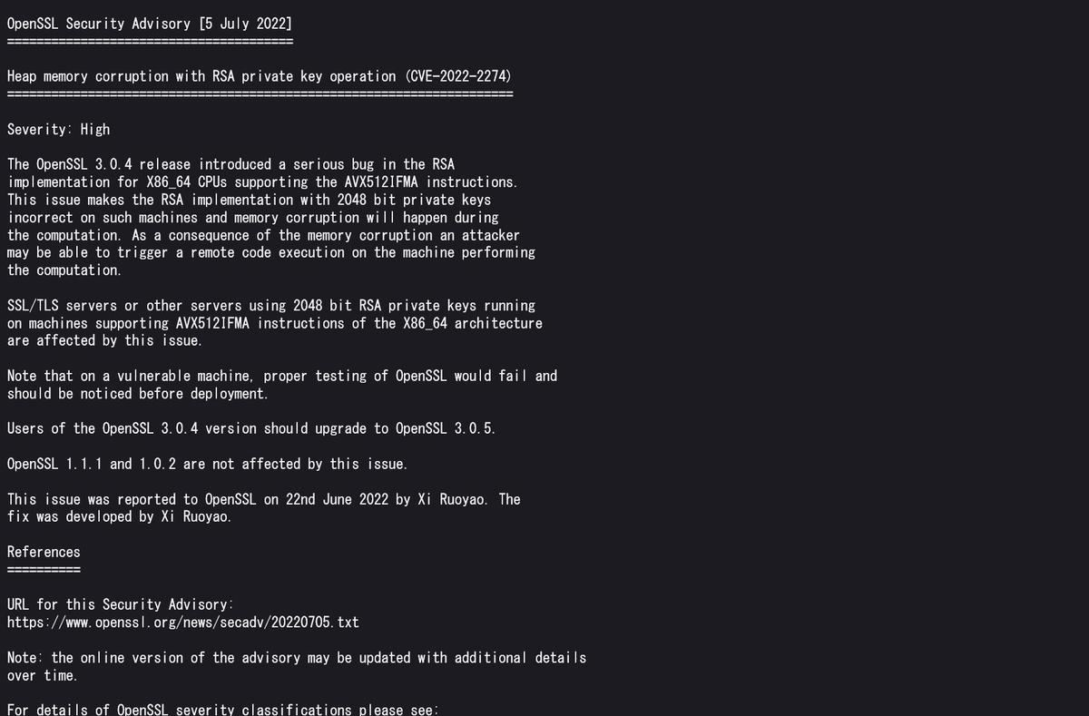 OpenSSL Security Advisory [5 July 2022]