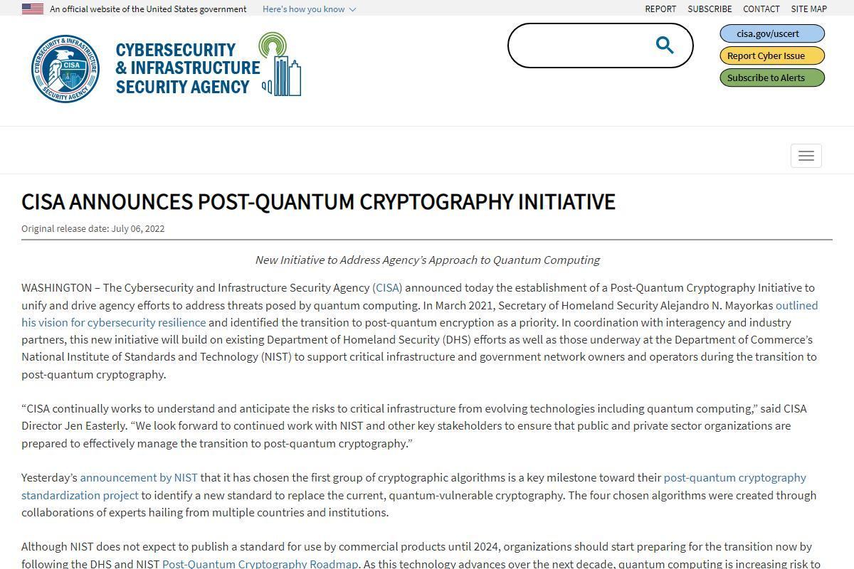 CISA Announces Post-Quantum Cryptography Initiative｜CISA
