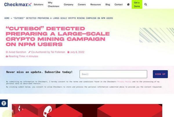 “CuteBoi” Detected Preparing a Large-Scale Crypto Mining Campaign on NPM Users｜Checkmarx.com