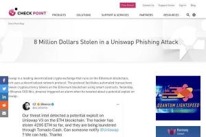 ユニスワップフィッシング攻撃で800万ドルの暗号資産が窃取される