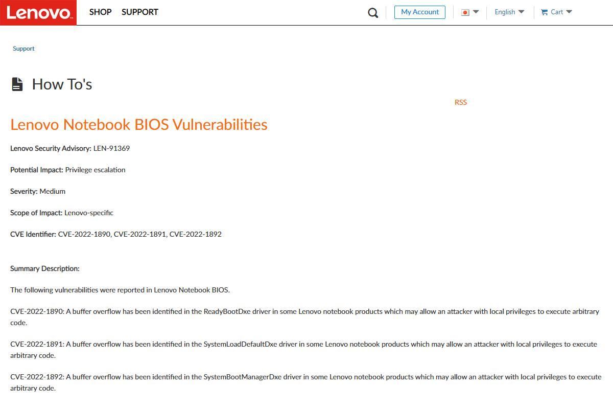 Lenovo Notebook BIOS Vulnerabilities - Lenovo Support JP