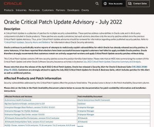 Oracle、2022年7月のパッチアップデートリリース - 349件の脆弱性修正