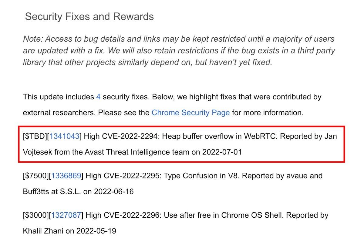 Chrome 103.0.5060.114で修正されたWebRTCの脆弱性「CVE-2022-2294」