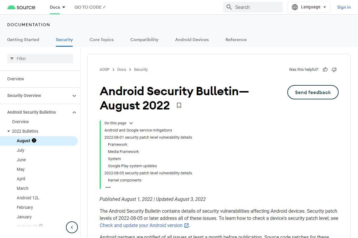 Android Security Bulletin—August 2022  ｜  Android Open Source Project