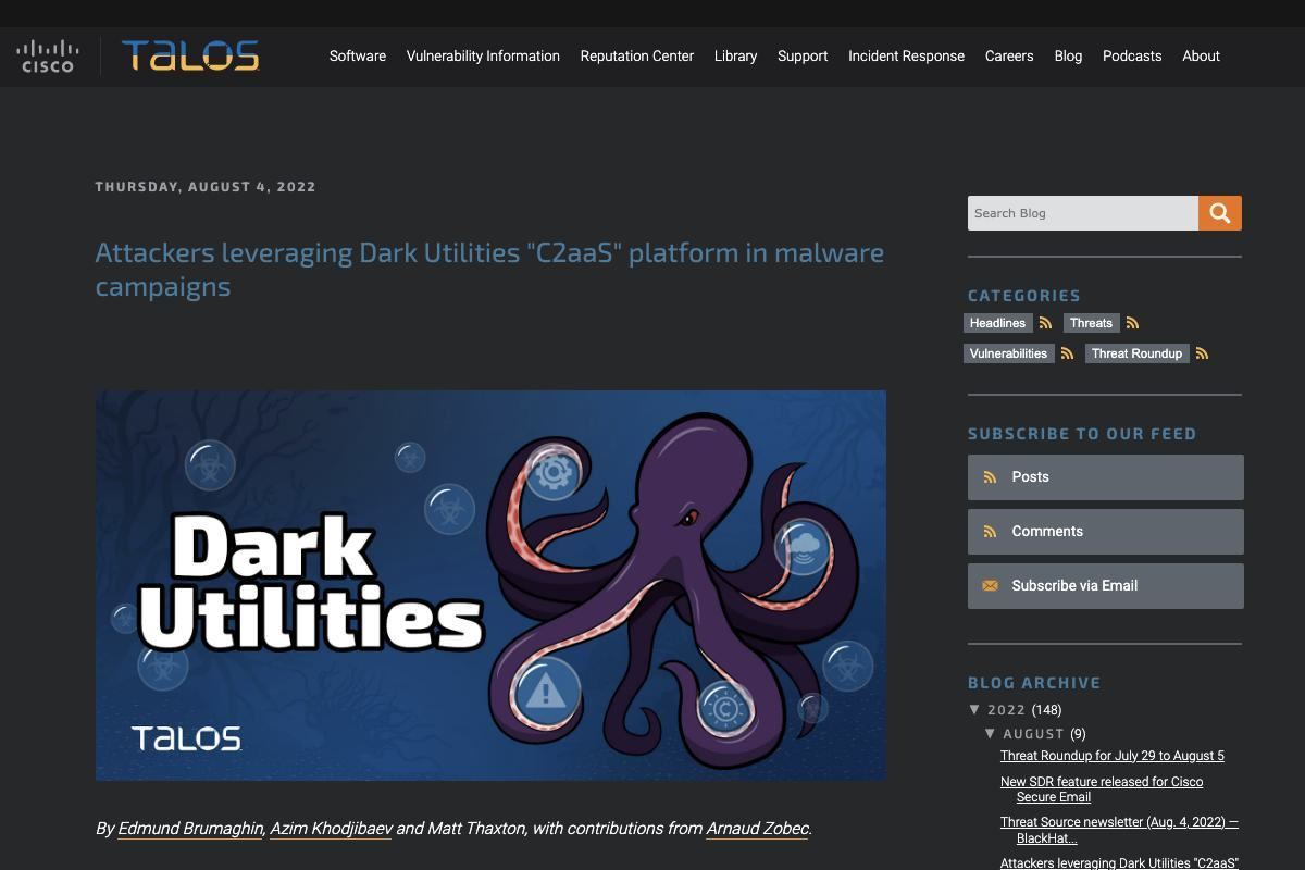 Cisco Talos Intelligence Group - Comprehensive Threat Intelligence: Attackers leveraging Dark Utilities "C2aaS" platform in malware campaigns