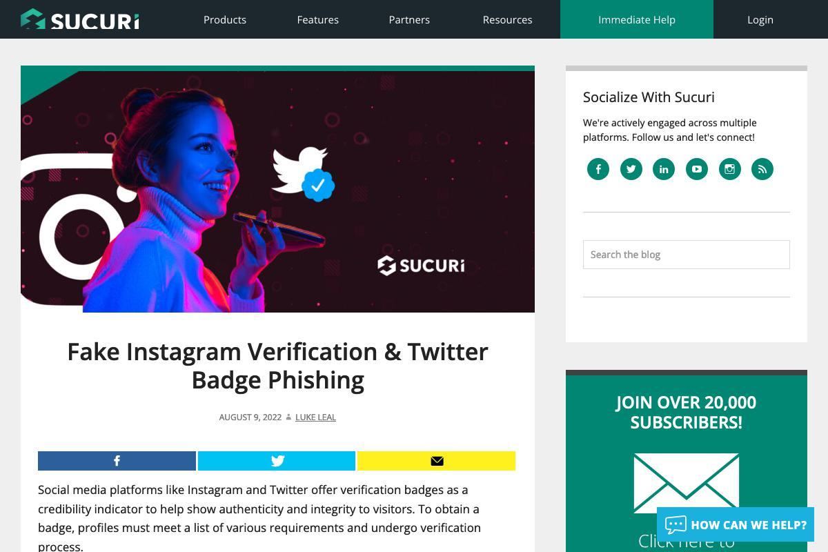 Fake Instagram Verification & Twitter Badge Phishing｜Sucuri Blog