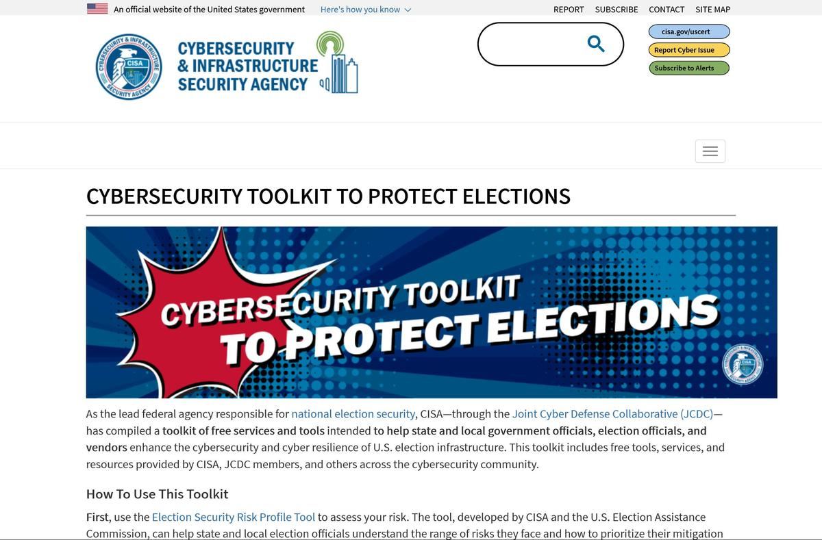 Cybersecurity Toolkit to Protect Elections｜CISA